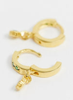 Load image into Gallery viewer, sterling silver with gold plate hoop earrings with green crystal and charm
