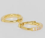 Load image into Gallery viewer, Astrid &amp; Miyu 18K gold plated opal pave huggie hoop earring
