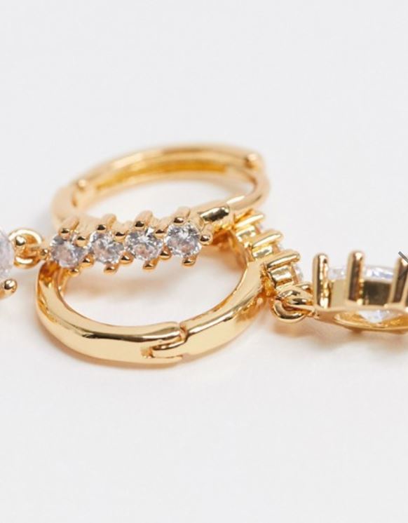 14k gold plated huggie hoop earrings with crystal teardrop