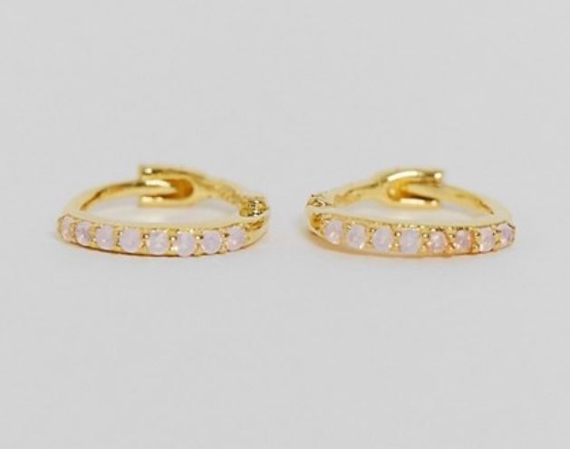 Astrid & Miyu 18K gold plated opal pave huggie hoop earring