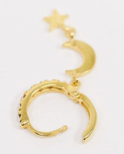 sterling silver with gold plate hoop earrings with crystal moon and star drop