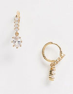 Load image into Gallery viewer, 14k gold plated huggie hoop earrings with crystal teardrop
