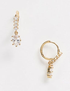 14k gold plated huggie hoop earrings with crystal teardrop