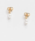 Load image into Gallery viewer, earrings with knot stud and pearl drop in gold tone
